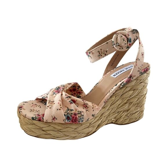 Steve Madden Women's Pink Floral Poloma Espadrille Platform Wedge Sandals Sz 8.5 - Picture 2 of 9